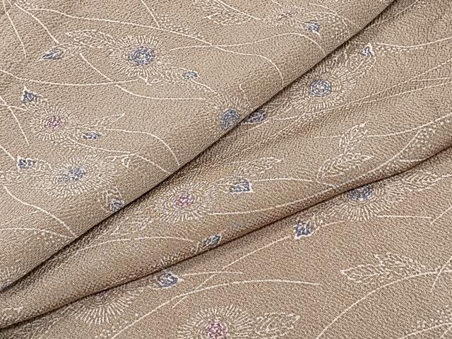 平和屋着物▽上質な小紋 単衣 型染め 草花文 鬼しぼ縮緬 正絹 逸品 CAAW1529xi