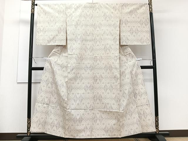 平和屋着物▽上質なお召 単衣 幾何学文 正絹 逸品 CAAW1530xi