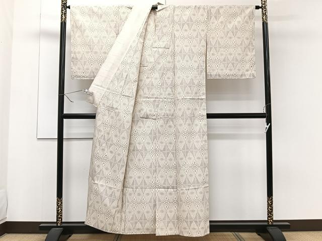 平和屋着物▽上質なお召 単衣 幾何学文 正絹 逸品 CAAW1530xi