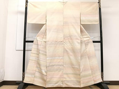 平和屋着物▽紅花紬　米沢　訪問着　単衣　霞文　正絹　逸品　CAAW1532xi