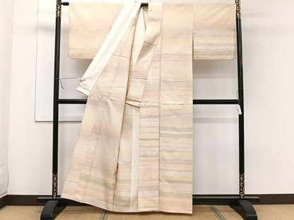 平和屋着物▽紅花紬　米沢　訪問着　単衣　霞文　正絹　逸品　CAAW1532xi