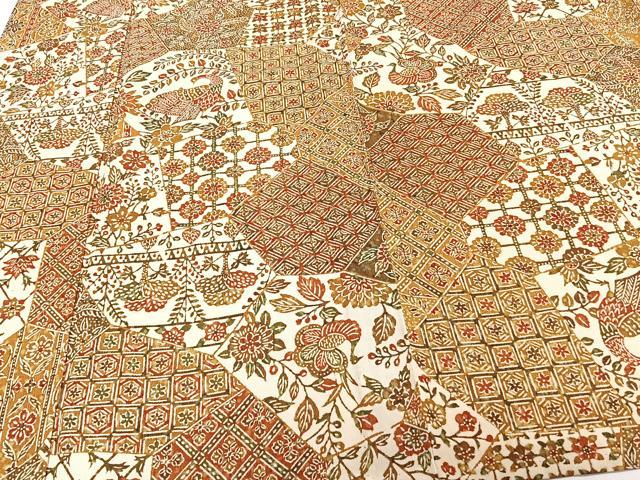 平和屋着物▽上質な小紋 単衣 型染め 更紗花鳥文 正絹 逸品 CAAW1533xi