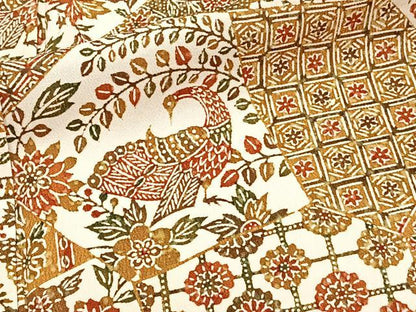 平和屋着物▽上質な小紋 単衣 型染め 更紗花鳥文 正絹 逸品 CAAW1533xi