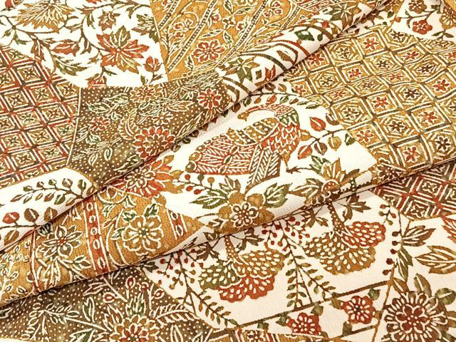 平和屋着物▽上質な小紋 単衣 型染め 更紗花鳥文 正絹 逸品 CAAW1533xi