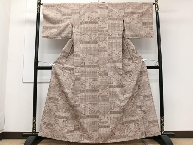 平和屋着物▽上質な紬 単衣 風景文 正絹 逸品 CAAW1534xi