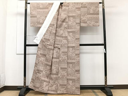 平和屋着物▽上質な紬 単衣 風景文 正絹 逸品 CAAW1534xi