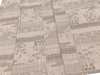 平和屋着物▽上質な紬 単衣 風景文 正絹 逸品 CAAW1534xi