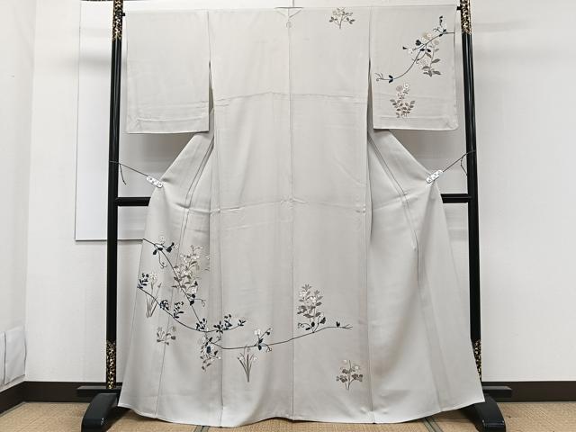 平和屋着物▽訪問着 単衣 刺繍 草花文 金彩 正絹 逸品 CAAW1537xi