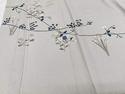 平和屋着物▽訪問着 単衣 刺繍 草花文 金彩 正絹 逸品 CAAW1537xi