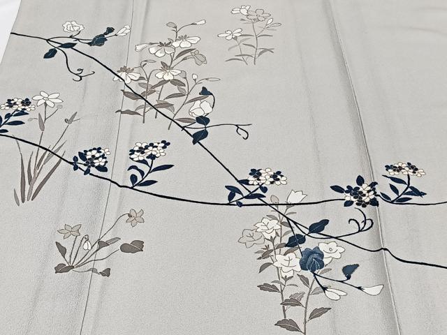 平和屋着物▽訪問着 単衣 刺繍 草花文 金彩 正絹 逸品 CAAW1537xi