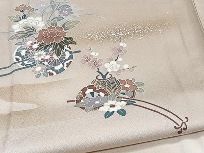 平和屋着物▽訪問着　単衣　花車文　暈し染め　金彩　正絹　逸品　未使用　CAAW1538xi