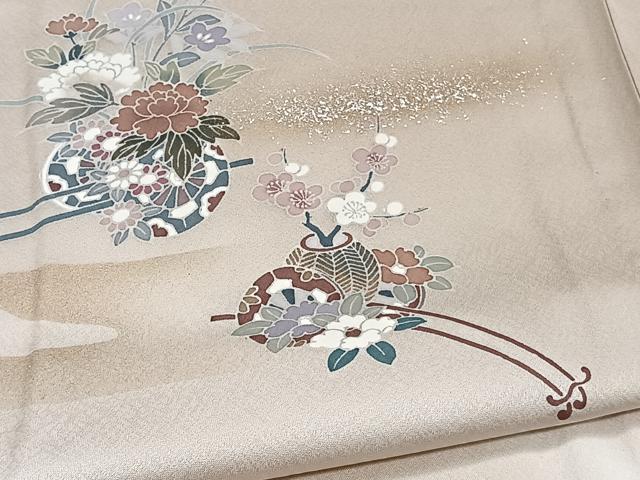 平和屋着物▽訪問着　単衣　花車文　暈し染め　金彩　正絹　逸品　未使用　CAAW1538xi