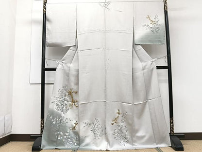 平和屋着物▽訪問着 単衣 駒刺繍 束ね熨斗草花文 暈し染め 金銀彩 正絹 逸品 CAAW1539xi