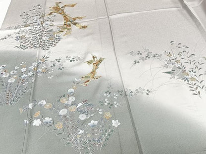 平和屋着物▽訪問着 単衣 駒刺繍 束ね熨斗草花文 暈し染め 金銀彩 正絹 逸品 CAAW1539xi