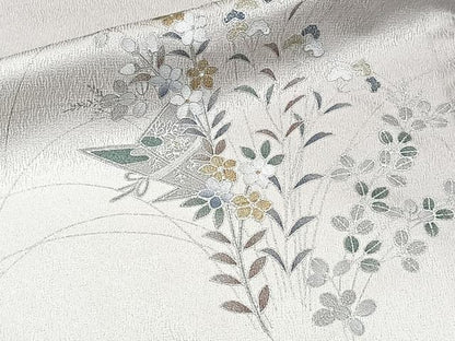 平和屋着物▽訪問着 単衣 駒刺繍 束ね熨斗草花文 暈し染め 金銀彩 正絹 逸品 CAAW1539xi