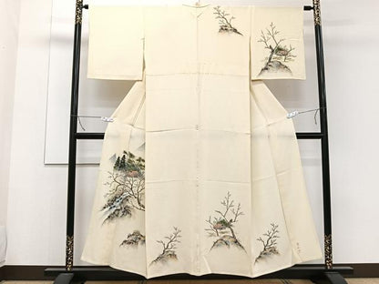 平和屋着物▽訪問着　単衣　作家物　手描き　風景文　正絹　逸品　CAAW1540xi