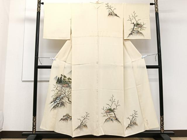 平和屋着物▽訪問着　単衣　作家物　手描き　風景文　正絹　逸品　CAAW1540xi