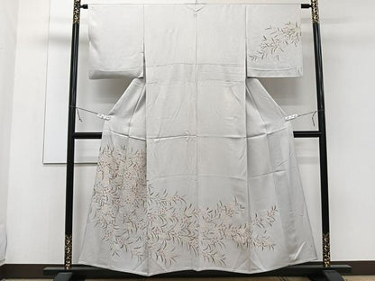 平和屋着物▽訪問着 単衣 絞り 草花文 金彩 正絹 逸品 CAAW1542xi