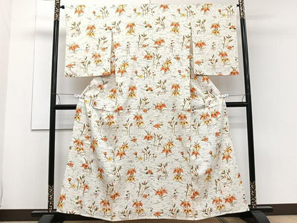平和屋着物▽上質な小紋 単衣 流水草花文 正絹 逸品 CAAW1544xi