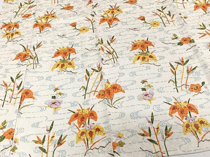 平和屋着物▽上質な小紋 単衣 流水草花文 正絹 逸品 CAAW1544xi