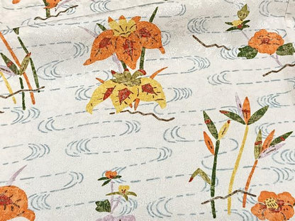 平和屋着物▽上質な小紋 単衣 流水草花文 正絹 逸品 CAAW1544xi