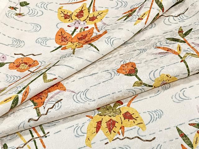 平和屋着物▽上質な小紋 単衣 流水草花文 正絹 逸品 CAAW1544xi