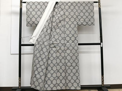 平和屋着物▽上質な紬 単衣 舞花文 正絹 逸品 CAAW1546xi