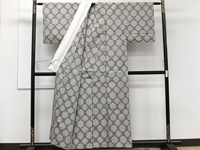 平和屋着物▽上質な紬 単衣 舞花文 正絹 逸品 CAAW1546xi
