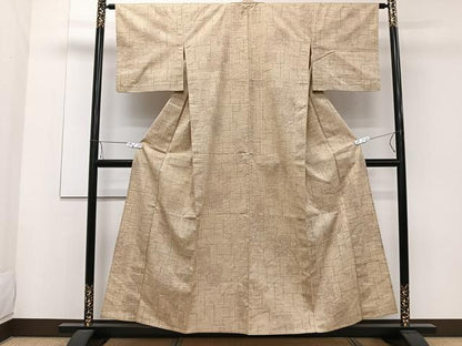 平和屋着物▽上質な紬 単衣 幾何学文 正絹 逸品 CAAW1547xi