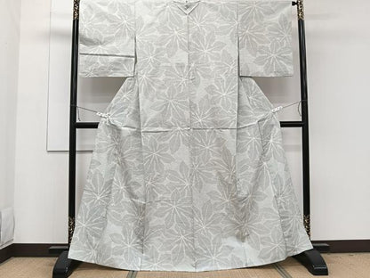 平和屋着物▽上質な紬　単衣　舞葉文　正絹　逸品　CAAW1550xi