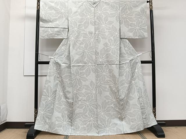 平和屋着物▽上質な紬　単衣　舞葉文　正絹　逸品　CAAW1550xi