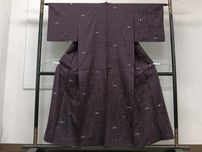 平和屋着物▽上質な紬 単衣 幾何学文 正絹 逸品 CAAW1552xi