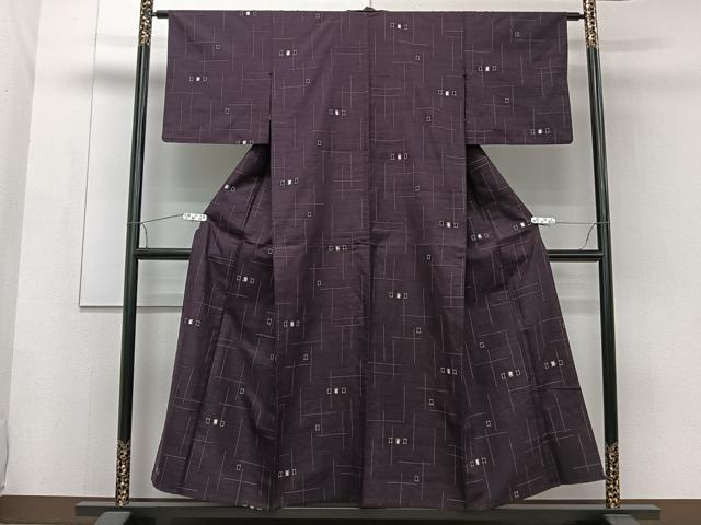 平和屋着物▽上質な紬 単衣 幾何学文 正絹 逸品 CAAW1552xi