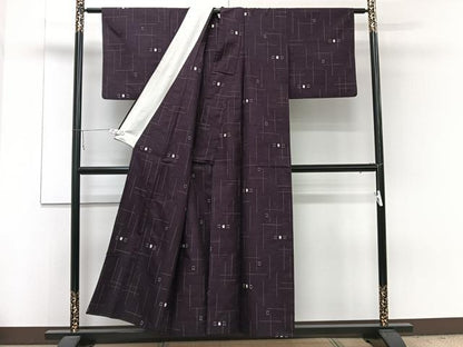 平和屋着物▽上質な紬 単衣 幾何学文 正絹 逸品 CAAW1552xi