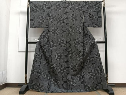 平和屋着物▽本場大島紬 単衣 7マルキ 草花文 正絹 逸品 CAAW1556xi