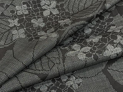 平和屋着物▽本場大島紬 単衣 7マルキ 草花文 正絹 逸品 CAAW1556xi