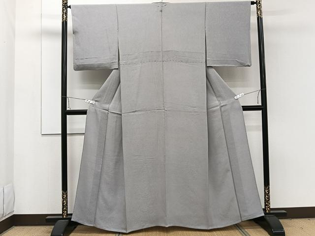 平和屋着物▽上質な色無地　単衣　幾何学地紋　灰青色　正絹　逸品　CAAW1557xi