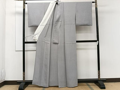 平和屋着物▽上質な色無地　単衣　幾何学地紋　灰青色　正絹　逸品　CAAW1557xi