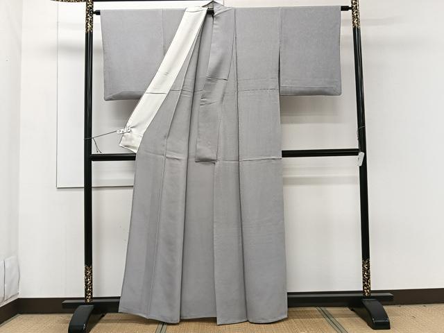 平和屋着物▽上質な色無地　単衣　幾何学地紋　灰青色　正絹　逸品　CAAW1557xi