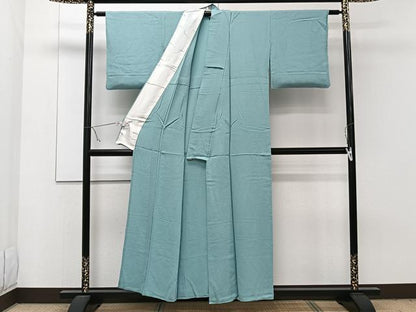平和屋着物▽ファッションデザイナー 花井幸子 色無地 単衣 白群色 正絹 逸品 CAAW1561xi