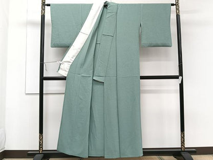 平和屋着物▽上質な色無地 単衣 錆浅葱色 正絹 逸品 CAAW1566xi