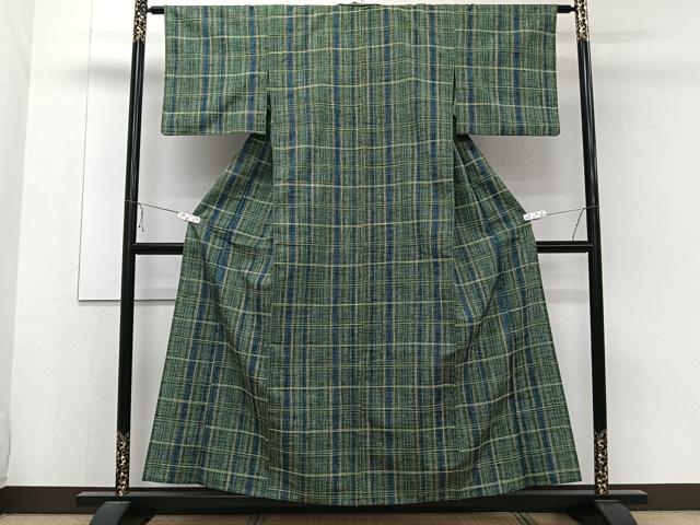 平和屋着物▽上質な紬 単衣 格子柄 正絹 逸品 CAAW1567xi