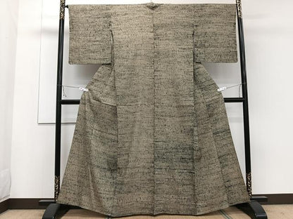 平和屋着物▽上質な紬　単衣　木目絞り　正絹　逸品　CAAW1569xi