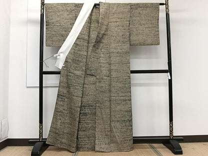 平和屋着物▽上質な紬　単衣　木目絞り　正絹　逸品　CAAW1569xi