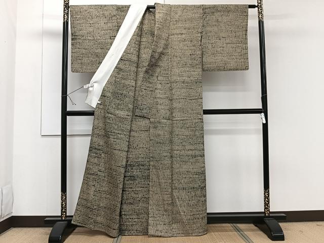 平和屋着物▽上質な紬　単衣　木目絞り　正絹　逸品　CAAW1569xi