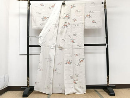 平和屋着物▽上質な小紋　単衣　草花文　正絹　逸品　CAAW1570xi