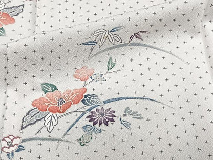平和屋着物▽上質な小紋　単衣　草花文　正絹　逸品　CAAW1570xi