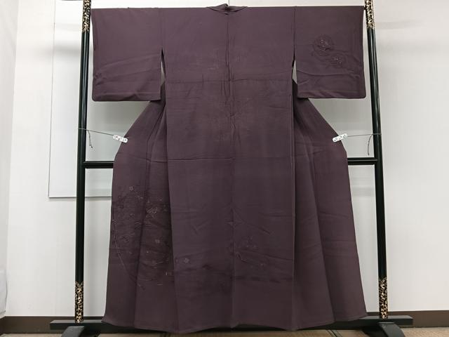 平和屋着物▽中国三大刺繍 スワトウ刺繍 総刺繍 訪問着 単衣 鏡浦花鳥文 似せ紫色 正絹 逸品 CAAW1571xi
