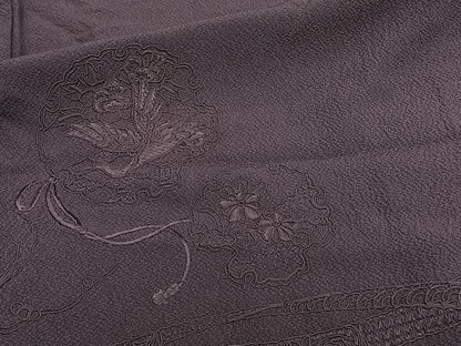 平和屋着物▽中国三大刺繍 スワトウ刺繍 総刺繍 訪問着 単衣 鏡浦花鳥文 似せ紫色 正絹 逸品 CAAW1571xi