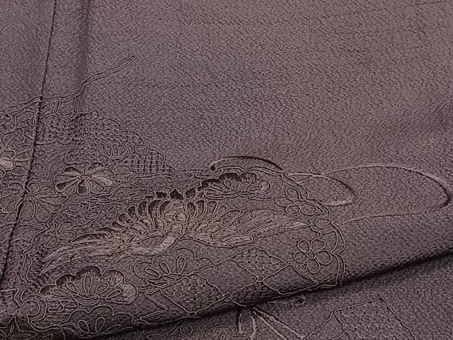 平和屋着物▽中国三大刺繍 スワトウ刺繍 総刺繍 訪問着 単衣 鏡浦花鳥文 似せ紫色 正絹 逸品 CAAW1571xi